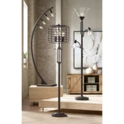Franklin Iron Works Warwick Industrial Torchiere Floor Lamp With Side Lights 71 1/2" Tall Tiger Bronze LED Clear Seedy Glass For Living Room Reading -Baxton Studio Sales Store GUEST 023745ec 43a4 41a8 8b0c dd8b58eadc03