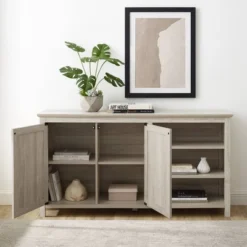 58" Diagonal Grooved Door Sideboard With Open Storage - Saracina Home -Baxton Studio Sales Store GUEST 04550eef a4a8 452e a5ce 387af7746eaf