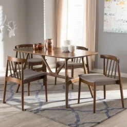 5pc Wyatt Midcentury Modern Walnut Wood Dining Set Beige/Brown - Baxton Studio 12 5pc Wyatt Midcentury Modern Walnut Wood Dining Set Beige/Brown - Baxton Studio -Baxton Studio Sales Store GUEST 0485dc86 a81e 46d6 9051 d7740eb7f591