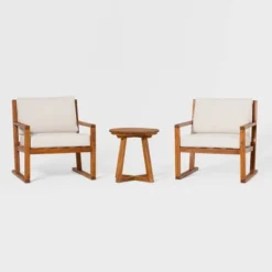 Saracina Home 3pc Modern Slat-Back Acacia Outdoor Conversation Set With Cushions -Baxton Studio Sales Store GUEST 051bd24b e509 42d0 a30a 0bac2d263977