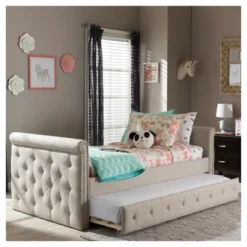 Twin Swanson Modern And Contemporary Fabric Tufted Daybed With Roll-Out Trundle Guest Bed - Baxton Studio -Baxton Studio Sales Store GUEST 071251a6 a6c9 4c2d 94aa c447872bb2b4