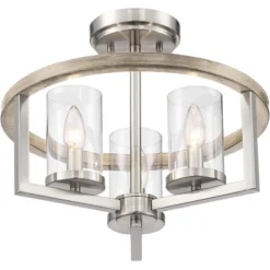 Possini Euro Design Senna Modern Industrial Ceiling Light Semi Flush Mount Fixture 15" Wide Brushed Nickel Gray Wood 3-Light Clear Glass For Bedroom -Baxton Studio Sales Store GUEST 08a6d6bd 0bbb 4c6e a704 3432667d795f
