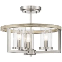 Possini Euro Design Senna Modern Industrial Ceiling Light Semi Flush Mount Fixture 15" Wide Brushed Nickel Gray Wood 3-Light Clear Glass For Bedroom -Baxton Studio Sales Store GUEST 08dd1794 0813 479b a383 aeb04b0df2ca