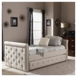 Twin Swanson Modern And Contemporary Fabric Tufted Daybed With Roll-Out Trundle Guest Bed - Baxton Studio -Baxton Studio Sales Store GUEST 0e69de2d 0af5 4166 91e8 a952dc6bc9d4