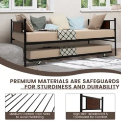 Costway Twin 2-In-1 Daybed Frame With Trundle Bed Set Steel Platform Sofa Bed Black -Baxton Studio Sales Store GUEST 13325170 02a3 4fd8 ad45 9d81deb660c0