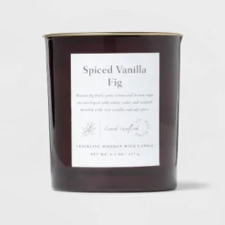 Clear Colored Glass With Woodwick And Brass Metal Inset Lid Spice Vanilla Fig Candle Purple - Threshold™ -Baxton Studio Sales Store GUEST 164b0c6a 9ab3 436c a9d4 968eb3e3b85f