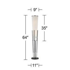 Possini Euro Design Flute Modern Torchiere Floor Lamp 64" Tall Satin Black Brushed Nickel White Linen Shade For Living Room Bedroom Office House Home -Baxton Studio Sales Store GUEST 1763d15f 171c 4a32 b512 3b6d85eee901