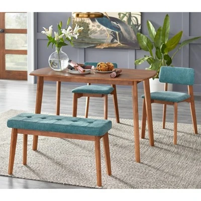 4pc Nettie Mid-Century Modern Dining Set With Bench Walnut/Teal - Buylateral 1 4pc Nettie Mid-Century Modern Dining Set With Bench Walnut/Teal - Buylateral