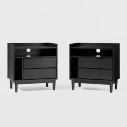 2pk Mid-Century Modern Solid Wood 2 Drawer Storage Nightstands - Saracina Home 19 2pk Mid-Century Modern Solid Wood 2 Drawer Storage Nightstands - Saracina Home -Baxton Studio Sales Store GUEST 1f73b353 865e 4131 a376 6364f0459882