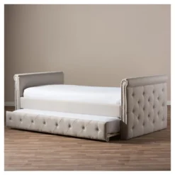 Twin Swanson Modern And Contemporary Fabric Tufted Daybed With Roll-Out Trundle Guest Bed - Baxton Studio -Baxton Studio Sales Store GUEST 232e4719 b59f 422b a319 18e2cb7d875d