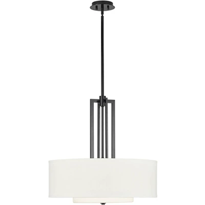 Possini Euro Design Sundry Semi Gloss Black Drum Pendant Chandelier 24" Wide Modern Double Shade 4-Light Fixture For Dining Room Foyer Kitchen Island 6 Possini Euro Design Sundry Semi Gloss Black Drum Pendant Chandelier 24" Wide Modern Double Shade 4-Light Fixture For Dining Room Foyer Kitchen Island - Image 6