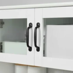 HOMCOM Freestanding Kitchen Pantry, 4-Door Buffet Cabinet With Hutch, Coffee Bar With Adjustable Shelves, 63.5 Inches, White -Baxton Studio Sales Store GUEST 280f6d6f 7549 46dc 9872 58e221f9506c