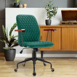 Costway Velvet Home Office Chair Swivel Adjustable Task Chair W/ Wooden Armrest -Baxton Studio Sales Store GUEST 2814a3ee 258e 47c8 8438 5e649f8bd79f