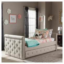 Twin Swanson Modern And Contemporary Fabric Tufted Daybed With Roll-Out Trundle Guest Bed - Baxton Studio -Baxton Studio Sales Store GUEST 2e28e254 e987 4a12 9f27 e068e788717c