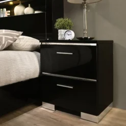 Shorehaven 2 Drawer Nightstand With USB Plug Black - MiBasics