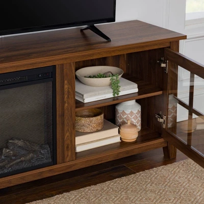 Tasi Transitional Farmhouse Glass Window Pane Door With Electric Fireplace TV Stand For TVs Up To 80" - Saracina Home 5 Tasi Transitional Farmhouse Glass Window Pane Door With Electric Fireplace TV Stand For TVs Up To 80" - Saracina Home - Image 5