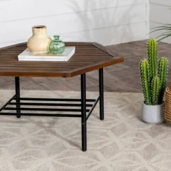 Saybrook Modern Metal And Wood Patio Hexagon Coffee Table - Dark Brown - Saracina Home -Baxton Studio Sales Store GUEST 3afb59b6 67ca 4f35 8c6f 738450a79b31