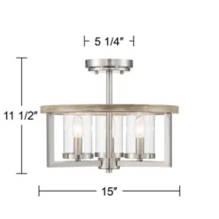 Possini Euro Design Senna Modern Industrial Ceiling Light Semi Flush Mount Fixture 15" Wide Brushed Nickel Gray Wood 3-Light Clear Glass For Bedroom -Baxton Studio Sales Store GUEST 41460016 ab58 486a b506 19c5916f30b8
