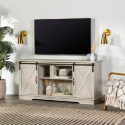 Modern Transitional Sliding Barndoor TV Stand For TVs Up To 65"- Saracina Home -Baxton Studio Sales Store GUEST 4792b222 989e 4d2f a170 a61b30209fd2