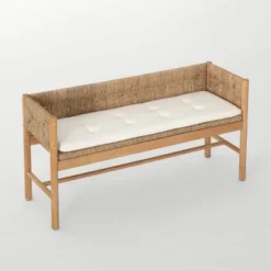 Elden Wood Bench With Woven Back And Loose Cushion Seat - Threshold™ Designed With Studio McGee -Baxton Studio Sales Store GUEST 512a58d0 258b 4cd4 8401 add11f70e81d
