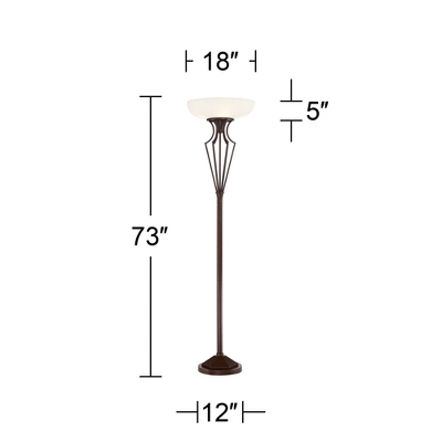 Franklin Iron Works Torchiere Floor Lamp LED 73" Tall Oil Rubbed Bronze Caged Frosted Glass Shade For Living Room Bedroom Office Uplight 6 Franklin Iron Works Torchiere Floor Lamp LED 73" Tall Oil Rubbed Bronze Caged Frosted Glass Shade For Living Room Bedroom Office Uplight - Image 6