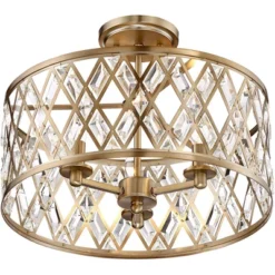 Possini Euro Design Tanz Modern Ceiling Light Semi Flush Mount Fixture 16 1/2" Wide Satin Brass 3-Light Clear Glass Crystal For Bedroom Kitchen House -Baxton Studio Sales Store GUEST 55583c83 3f1a 491e 99f0 721cc5f30cd0