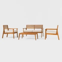 Saracina Home 4pc Mid-Century Modern Slatted Acacia Outdoor Patio Conversation Furniture Set -Baxton Studio Sales Store GUEST 5bd5681e 7e46 43b4 a961 a82e40c62e87