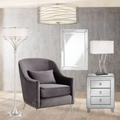 Possini Euro Design Modern Ceiling Light Flush Mount Fixture Antique Silver Leaf 18" Wide Wavy Spun White Drum For Bedroom Kitchen -Baxton Studio Sales Store GUEST 5d5ebab4 6ca9 4ca0 86dc 4aef8a8ddd15