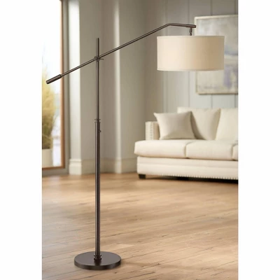 Possini Euro Design Industrial Floor Lamp Adjustable Arm 62.5" Tall Oiled Bronze Metal Light Brown Linen Drum Shade For Living Room Reading 1 Possini Euro Design Industrial Floor Lamp Adjustable Arm 62.5" Tall Oiled Bronze Metal Light Brown Linen Drum Shade For Living Room Reading