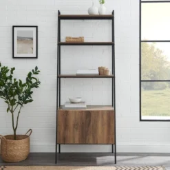 72" Open Shelf And Closed Storage Cabinet Ladder Bookcase - Saracina Home -Baxton Studio Sales Store GUEST 63ba128c 347b 49bc b7d3 5a205f7232df