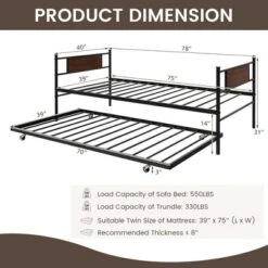 Costway Twin 2-In-1 Daybed Frame With Trundle Bed Set Steel Platform Sofa Bed Black -Baxton Studio Sales Store GUEST 65439403 ce0a 428c 9625 5f5e23213a7b