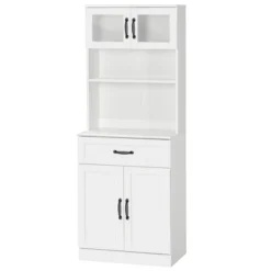 HOMCOM Freestanding Kitchen Pantry, 4-Door Buffet Cabinet With Hutch, Coffee Bar With Adjustable Shelves, 63.5 Inches, White -Baxton Studio Sales Store GUEST 66068933 5001 4d3c a7c7 1f54b3c22f3d