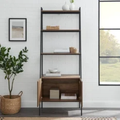 72" Open Shelf And Closed Storage Cabinet Ladder Bookcase - Saracina Home -Baxton Studio Sales Store GUEST 6884917e 6feb 464d 9a56 e3dd05df4cc1
