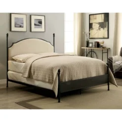 Geraldine Upholstered Headboard Poster Panel Bed Powder Coated Gun Metal - HOMES: Inside + Out