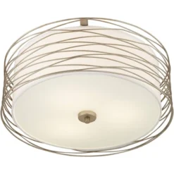 Possini Euro Design Modern Ceiling Light Flush Mount Fixture Antique Silver Leaf 18" Wide Wavy Spun White Drum For Bedroom Kitchen -Baxton Studio Sales Store GUEST 6e794785 090f 4408 857a 540b895c84a4