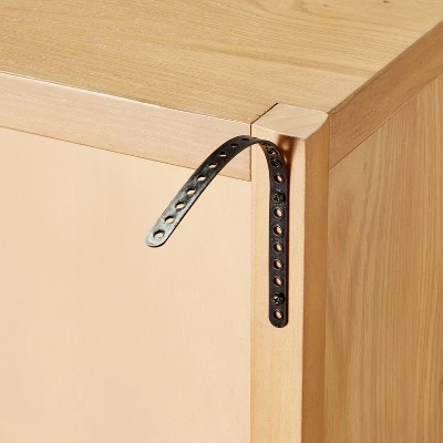 Grooved Wood With Glass 4-Door Sideboard Buffet Cabinet- Natural - Hearth & Hand™ With Magnolia 5 Grooved Wood With Glass 4-Door Sideboard Buffet Cabinet- Natural - Hearth & Hand™ With Magnolia - Image 5