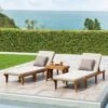 Ariana 3pc Acacia Wood Chaise Lounge Set - Teak/Cream - Christopher Knight Home