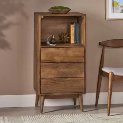 Rabun Handcrafted Mid-Century Modern Mango Wood 3 Drawer Chest Light Oak - Christopher Knight Home
