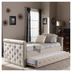 Twin Swanson Modern And Contemporary Fabric Tufted Daybed With Roll-Out Trundle Guest Bed - Baxton Studio -Baxton Studio Sales Store GUEST 73ea050e 1e52 47c4 88bc 62a5a2ba10d6