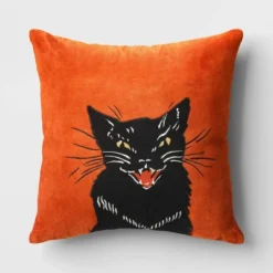Fierce Cat Applique Cotton Velvet Square Halloween Throw Pillow - Threshold™ -Baxton Studio Sales Store GUEST 75d286a9 5b9e 4de0 9d76 c71c6fcc15aa