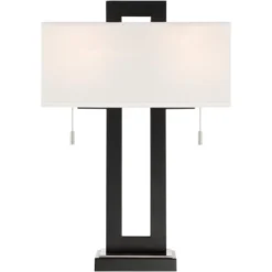 360 Lighting Neil Modern Rustic Table Lamp 26" High Black Metal With USB Charging Port White Rectangular Shade For Bedroom Living Room Bedside Desk -Baxton Studio Sales Store GUEST 7684b29a 9dc3 44bb afdd 20a3328b68f1