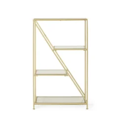 Kokesh Modern Glam Tempered Glass 3 Shelf Asymmetrical Bookcase Gold - Christopher Knight Home -Baxton Studio Sales Store GUEST 76aac0ad 62b1 4356 b049 86166c87825f