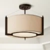 Possini Euro Design Stinson Modern Ceiling Light Semi Flush Mount Fixture 17 1/4" Wide Bronze 3-Light Linen Drum Shade For Bedroom Kitchen Living Room