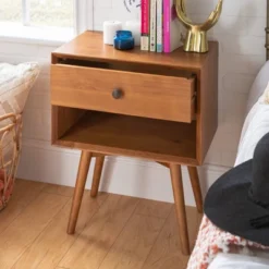 Greenberg 1 Drawer Mid-Century Modern Solid Wood Nightstand - Saracina Home -Baxton Studio Sales Store GUEST 7acf3373 e0cd 4483 8953 f995e28697c0