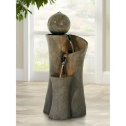 John Timberland Modern Sphere Curve Zen Outdoor Floor Water Fountain 39 1/2" With LED Light For Exterior Garden Yard Lawn -Baxton Studio Sales Store GUEST 7b09528a a67f 48fd b3f6 10b6d1fdb2ee
