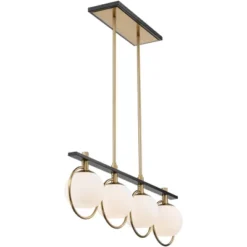 Possini Euro Design Carlyn Brass Black Linear Island Pendant Chandelier 33" Wide Modern White Glass Shade 4-Light LED Fixture For Dining Room Kitchen -Baxton Studio Sales Store GUEST 7b723cfb 4a18 401d 8111 b6d8a9faf61f