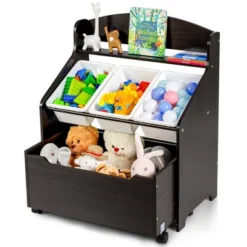 Costway Kids Wooden Toy Storage Unit Organizer W/Rolling Toy Box & Plastic Bins NaturalEspresso -Baxton Studio Sales Store GUEST 80f5cdc8 b56c 40a6 9518 1678a6f77403