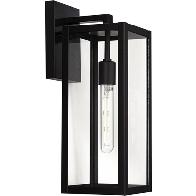 John Timberland Titan Modern Outdoor Wall Light Fixtures Set Of 2 Mystic Black Rectangular Frame 17" Clear Glass For Post Exterior Barn 5 John Timberland Titan Modern Outdoor Wall Light Fixtures Set Of 2 Mystic Black Rectangular Frame 17" Clear Glass For Post Exterior Barn - Image 5