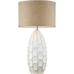 Possini Euro Design Cosgrove Modern Mid Century Table Lamp 32 3/4" Tall White Glazed Ceramic Beige Fabric Drum Shade For Bedroom Living Room Bedside -Baxton Studio Sales Store GUEST 87b80e2d 8cd2 4d8b aa40 8cddab0699a1