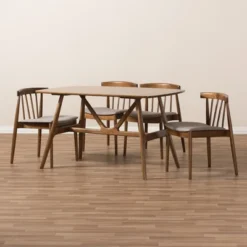 5pc Wyatt Midcentury Modern Walnut Wood Dining Set Beige/Brown - Baxton Studio 14 5pc Wyatt Midcentury Modern Walnut Wood Dining Set Beige/Brown - Baxton Studio -Baxton Studio Sales Store GUEST 8a16d0ec 2bab 4fac ae52 2314bae203f1